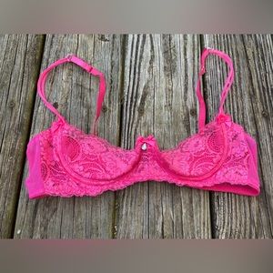 Barbie Hot Pink Lace Vintage 90s Half Cup Lace Shirley Of Hollywood Bra